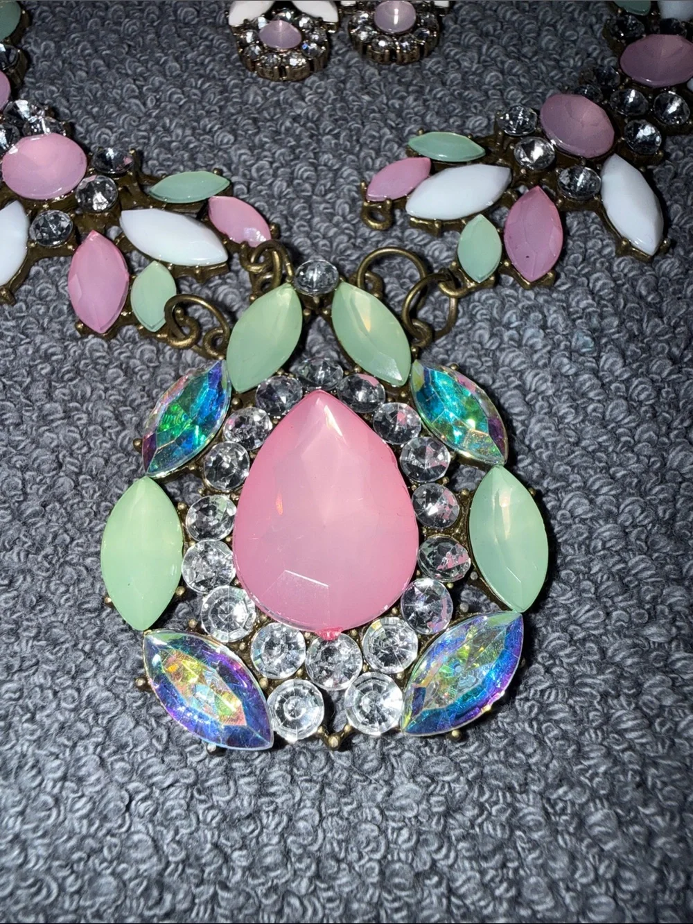 Pastel Statement Necklace & Earring Set - Pink, Mint & White